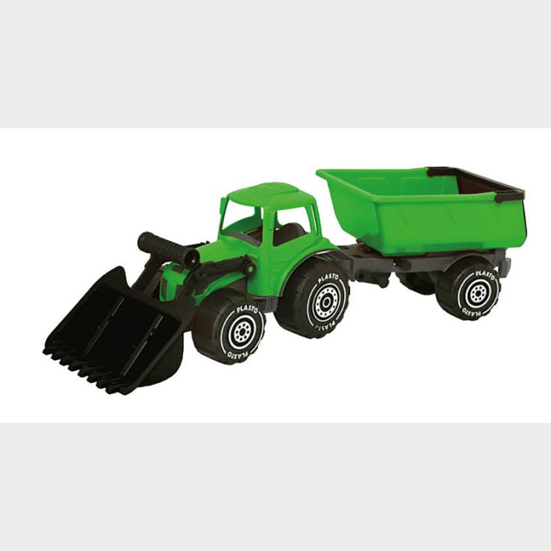 Traktor med skuffe og tilhenger  grnn